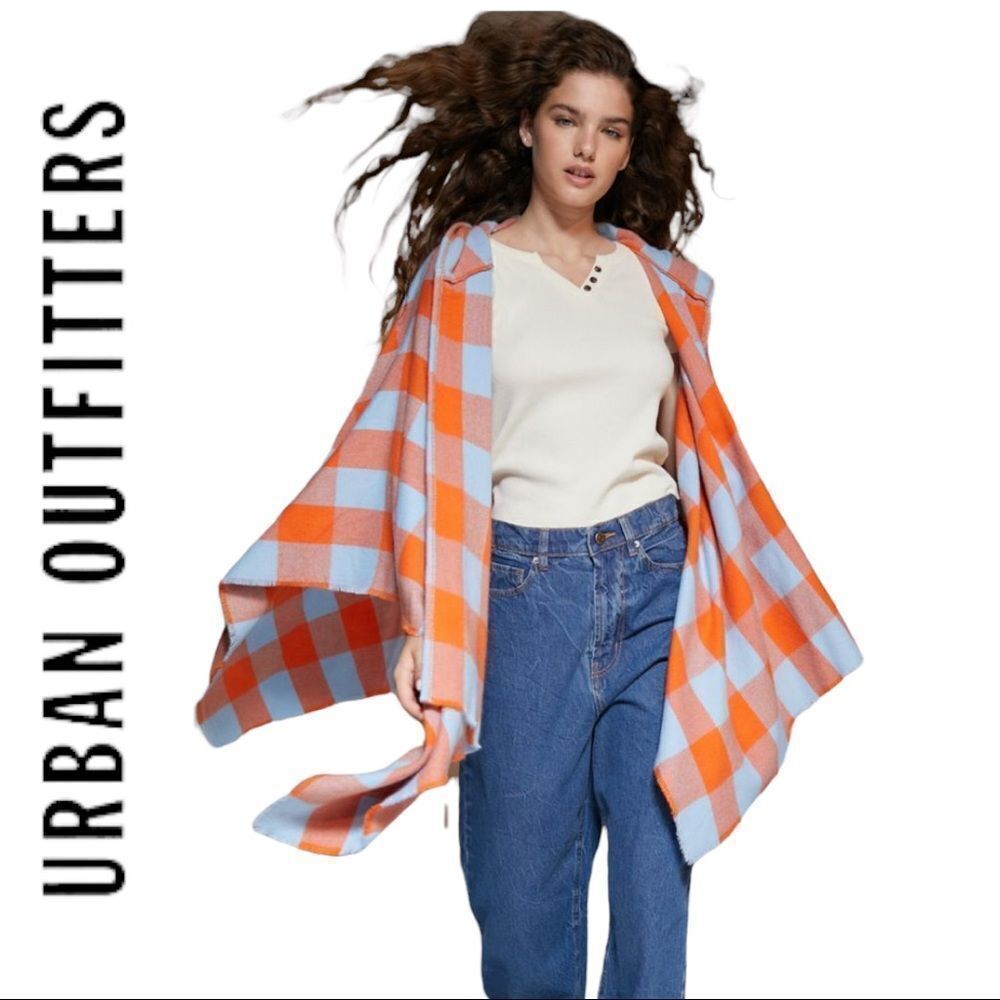 NEW Urban Outfitters Cade Plaid Coat Jacket Cape Poncho Wrap